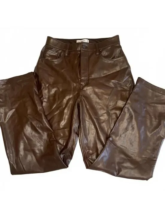 Abercrombie & Fitch The 90s Straight Ultra High Rise Brown Leather Pants 28 6/R - Picture 6 of 9